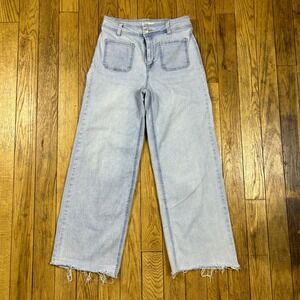OAT NEW YORK Wide Leg Crop Jeans Light Wash Frayed Hem Size 8/29